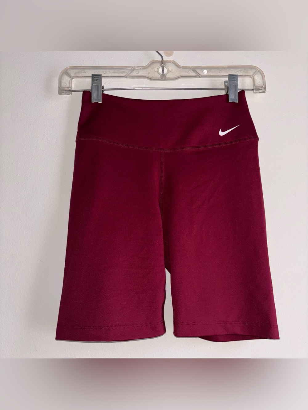Nike Women's Maroon Bike Shorts with White Swoosh